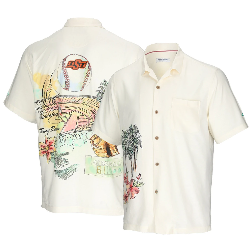 Men's Tommy Bahama Cream Oklahoma State Cowboys Paradise Fly Ball Camp Button-Up Shirt