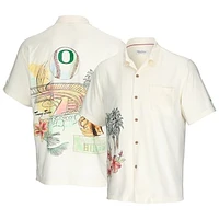 Men's Tommy Bahama Cream Oregon Ducks Paradise Fly Ball Camp Button-Up Shirt