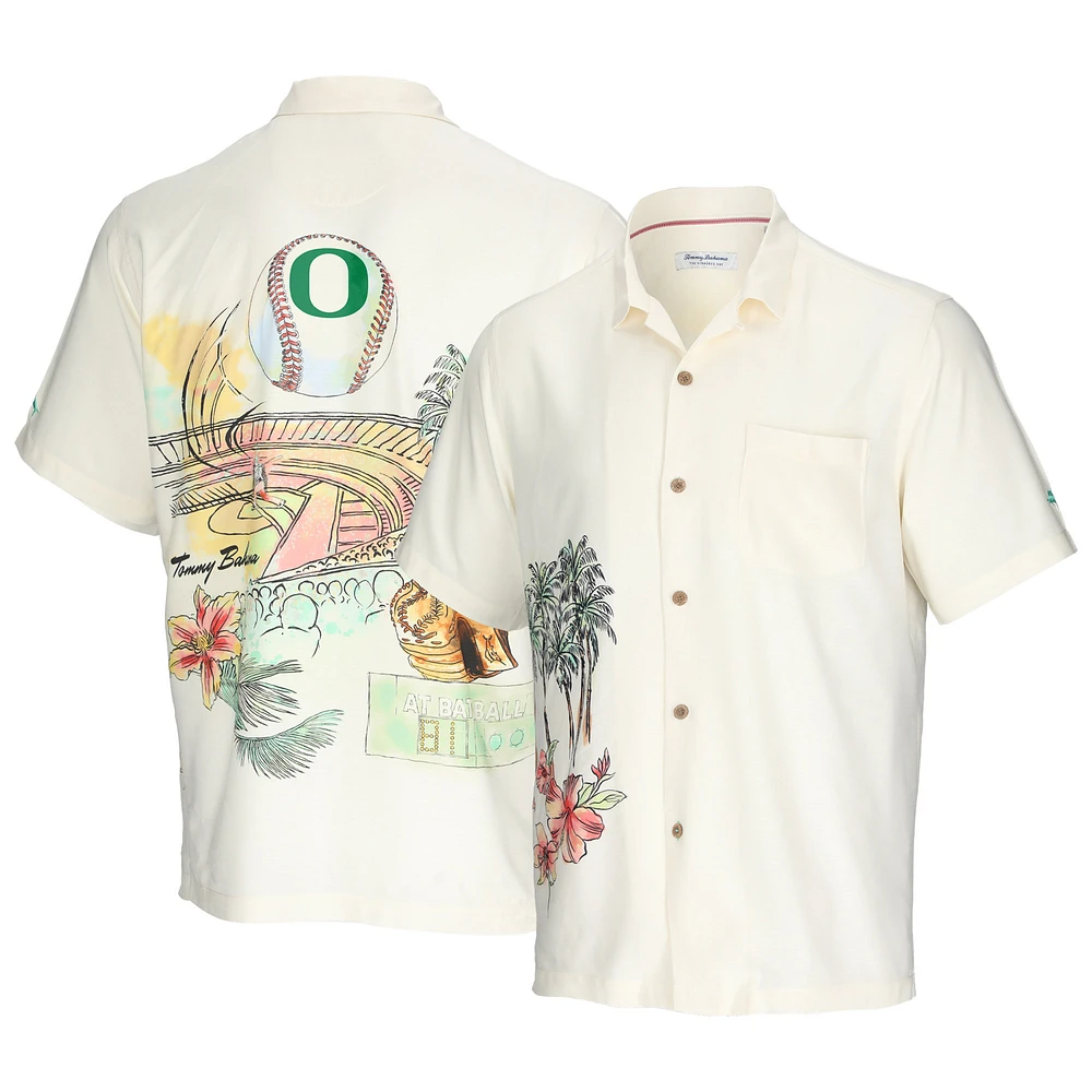 Men's Tommy Bahama Cream Oregon Ducks Paradise Fly Ball Camp Button-Up Shirt