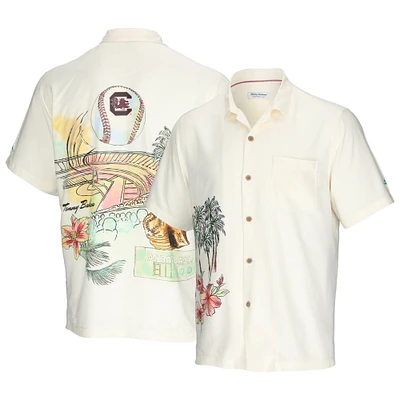 Men's Tommy Bahama Cream South Carolina Gamecocks Paradise Fly Ball Camp Button-Up Shirt