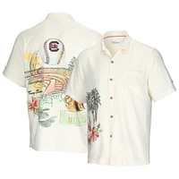 Men's Tommy Bahama Cream South Carolina Gamecocks Paradise Fly Ball Camp Button-Up Shirt