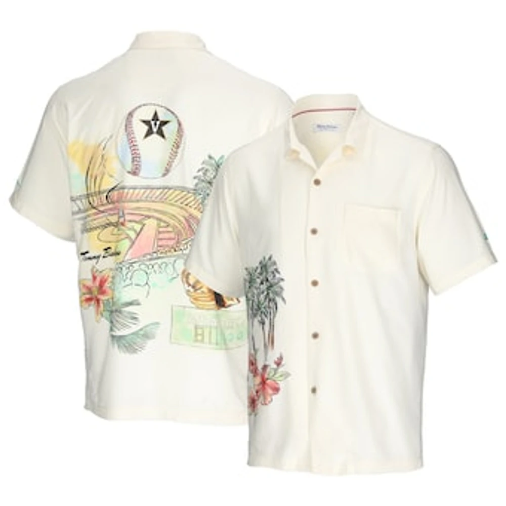 Men's Tommy Bahama Cream Vanderbilt Commodores Paradise Fly Ball Camp Button-Up Shirt