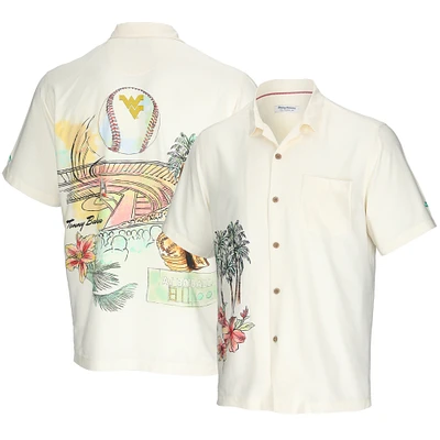 Men's Tommy Bahama Cream West Virginia Mountaineers Paradise Fly Ball Camp Button-Up Shirt