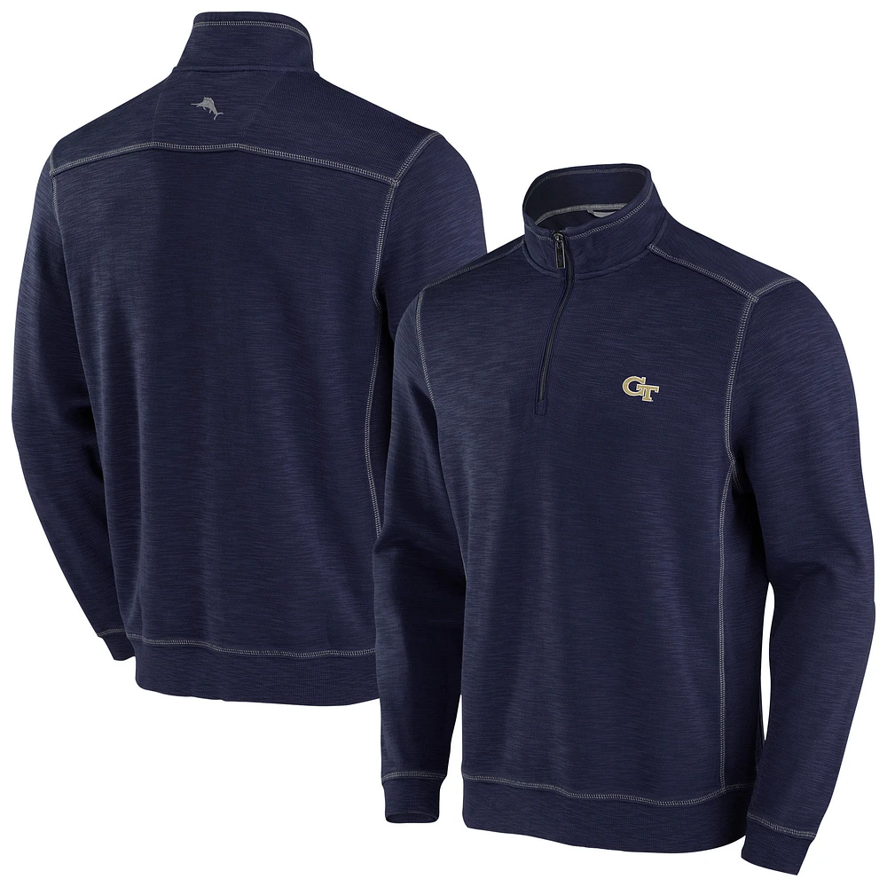 Men's Tommy Bahama Navy Georgia Tech Yellow Jackets Sport Tobago Bay Tri-Blend Half-Zip Jacket