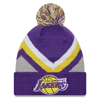 Men's New Era Purple Los Angeles Lakers Zig Zag Cuffed Knit Hat with Pom