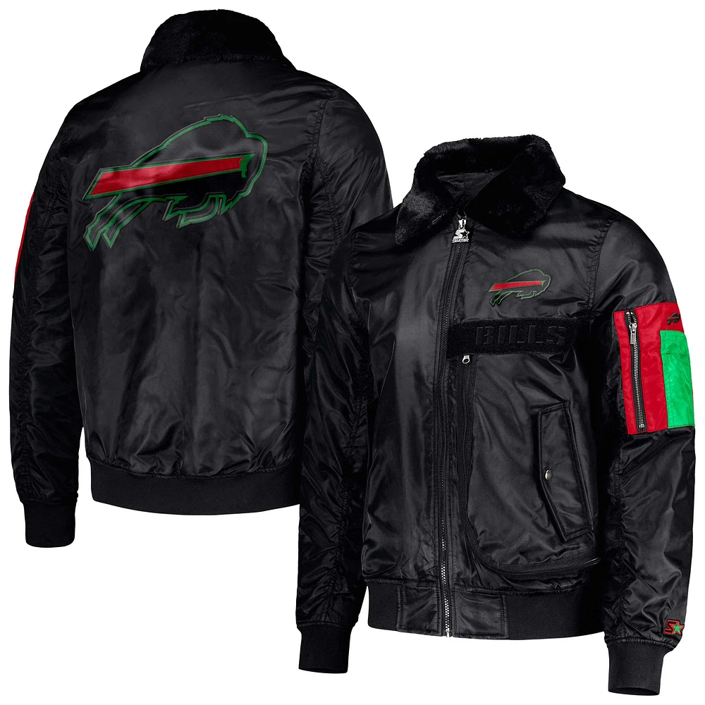 Men's Starter x Ty Mopkins Black Buffalo Bills Black History Month Satin Full-Zip Jacket