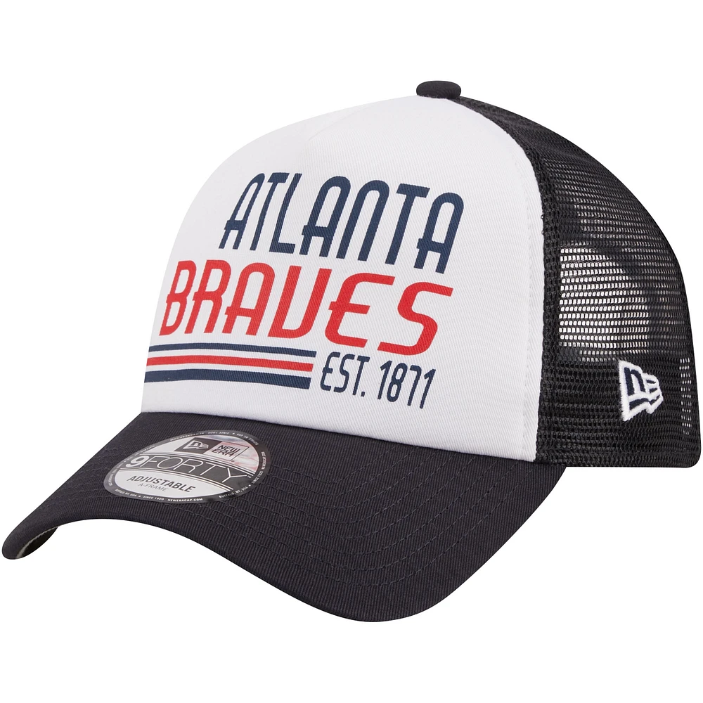 Men's New Era Navy Atlanta Braves Stacked 9FORTY Trucker Adjustable Hat