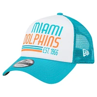 Men's New Era Aqua Miami Dolphins Stacked A-Frame Trucker 9FORTY Adjustable Hat