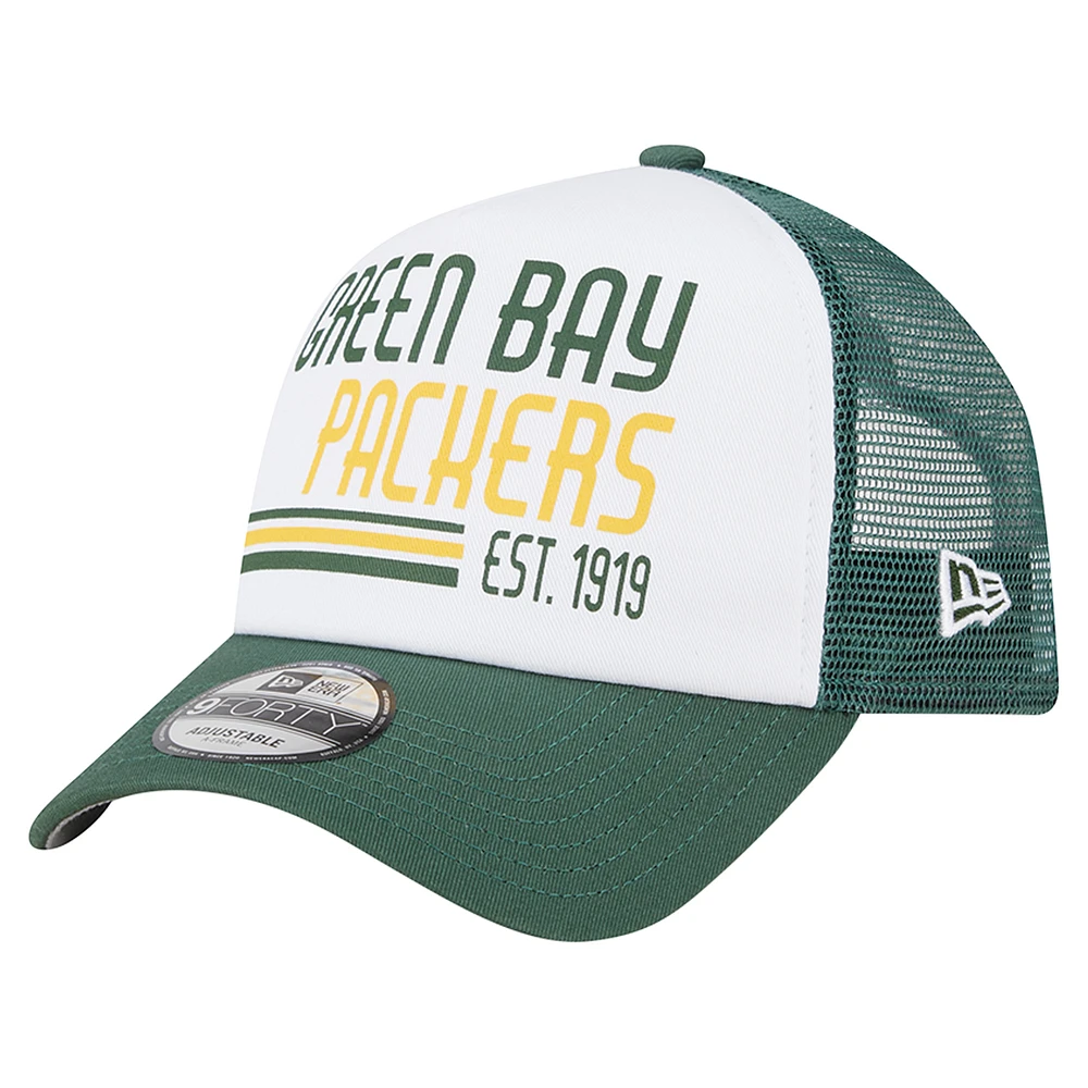 Men's New Era Green Green Bay Packers Stacked A-Frame Trucker 9FORTY Adjustable Hat