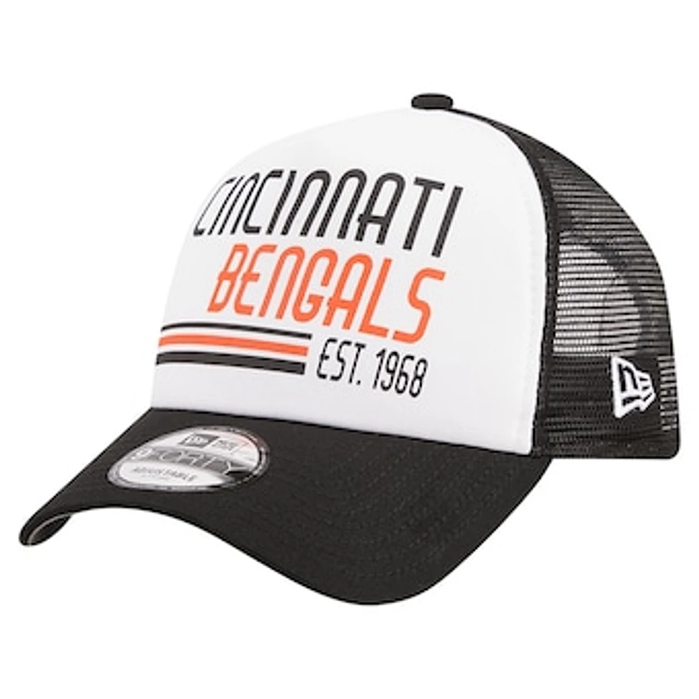 Men's New Era Black Cincinnati Bengals Stacked A-Frame Trucker 9FORTY Adjustable Hat