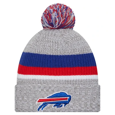 Youth New Era  Heather Gray Buffalo Bills Cuffed Knit Hat with Pom