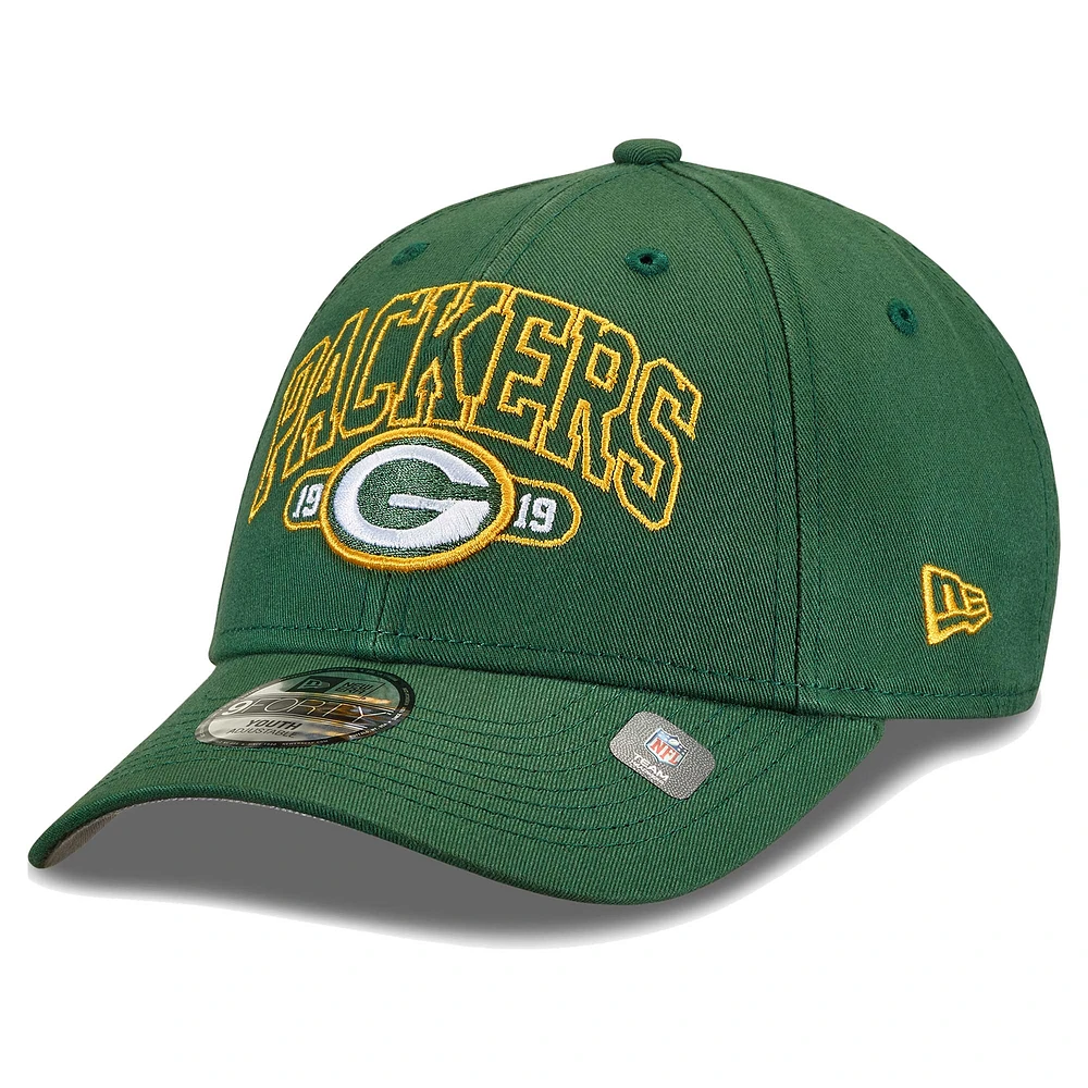 Youth New Era Green Green Bay Packers Outline 9FORTY Adjustable Hat