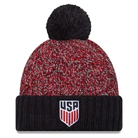 Youth New Era Navy/Red USMNT Marled Cuffed Knit Hat with Pom