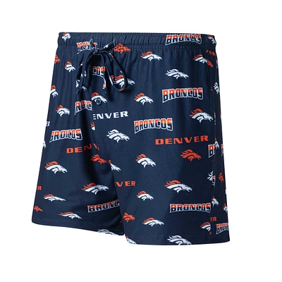 Men's Concepts Sport Navy Denver Broncos Breakthrough Jam Allover Print Knit Shorts