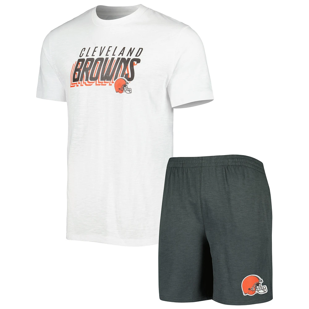 Men's Concepts Sport Charcoal/White Cleveland Browns Downfield T-Shirt & Shorts Sleep Set