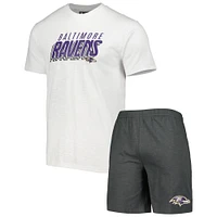 Men's Concepts Sport Charcoal/White Baltimore Ravens Downfield T-Shirt & Shorts Sleep Set