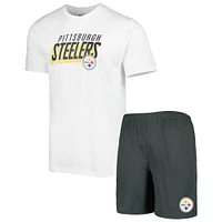 Men's Concepts Sport Charcoal/White Pittsburgh Steelers Downfield T-Shirt & Shorts Sleep Set