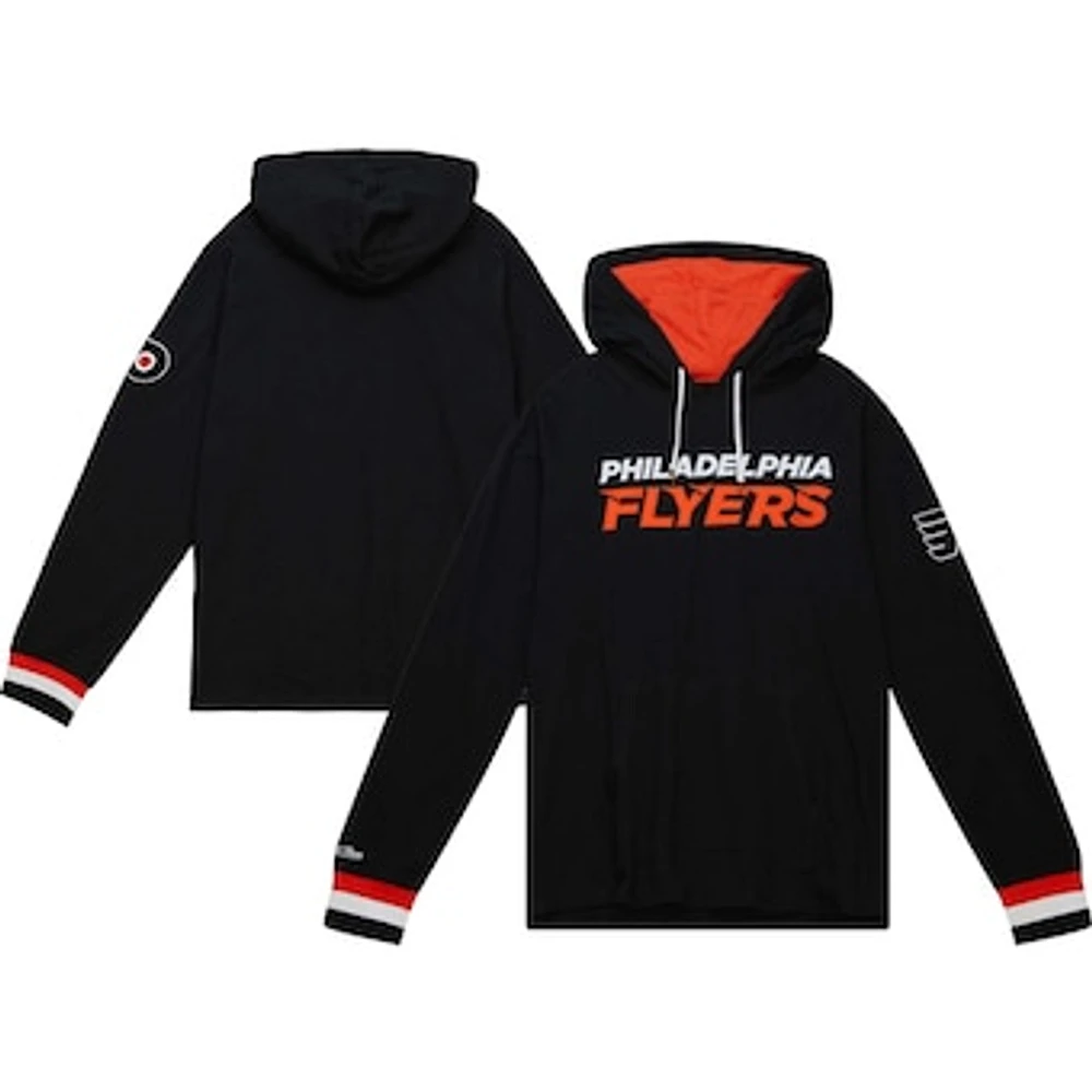 Men's Mitchell & Ness Black Philadelphia Flyers Legendary Slub Hoodie Long Sleeve T-Shirt