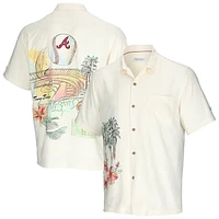 Men's Tommy Bahama Cream Atlanta Braves Paradise Fly Ball Camp Button-Up Shirt