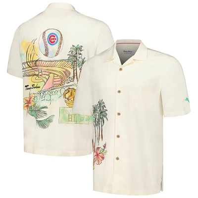 Men's Tommy Bahama Cream Chicago Cubs Paradise Fly Ball Camp Button-Up Shirt