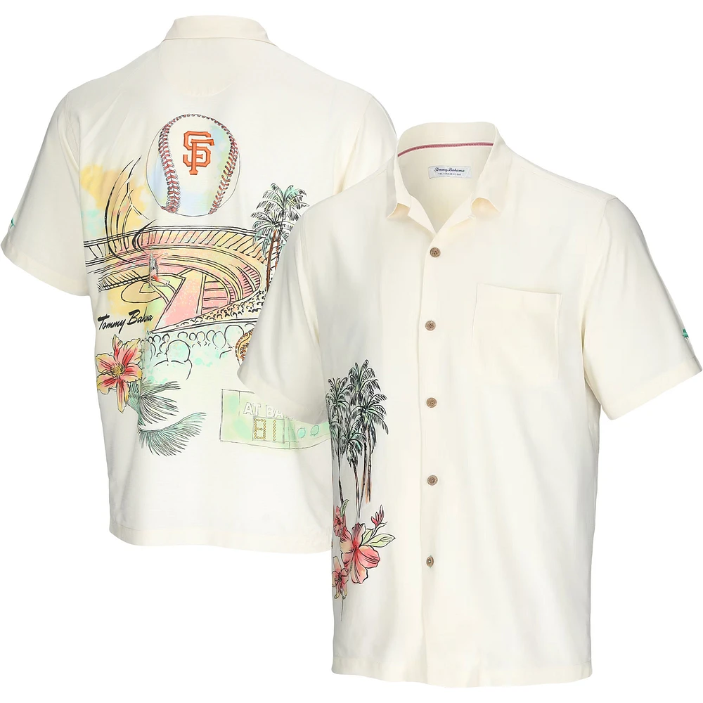 Men's Tommy Bahama Cream San Francisco Giants Paradise Fly Ball Camp Button-Up Shirt