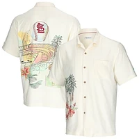 Men's Tommy Bahama Cream St. Louis Cardinals Paradise Fly Ball Camp Button-Up Shirt