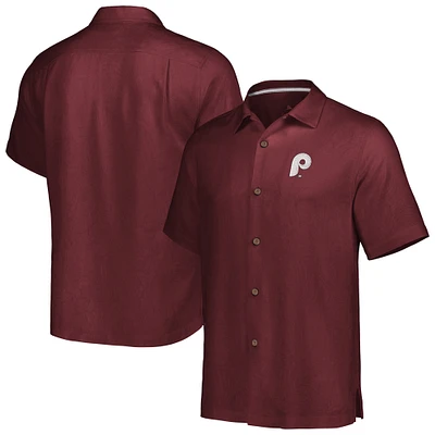 Men's Tommy Bahama Burgundy Philadelphia Phillies Sport Tropic Isles Camp Button-Up Shirt