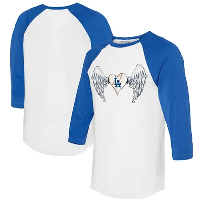 Women's Tiny Turnip White/Royal Los Angeles Dodgers Angel Wings 3/4-Sleeve Raglan T-Shirt