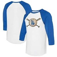 Women's Tiny Turnip White/Royal Los Angeles Dodgers Baseball Cross Bats 3/4-Sleeve Raglan T-Shirt