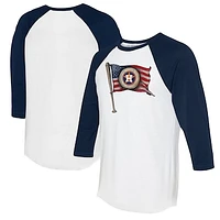Women's Tiny Turnip  White/Navy Houston Astros Baseball Flag 3/4-Sleeve Raglan T-Shirt