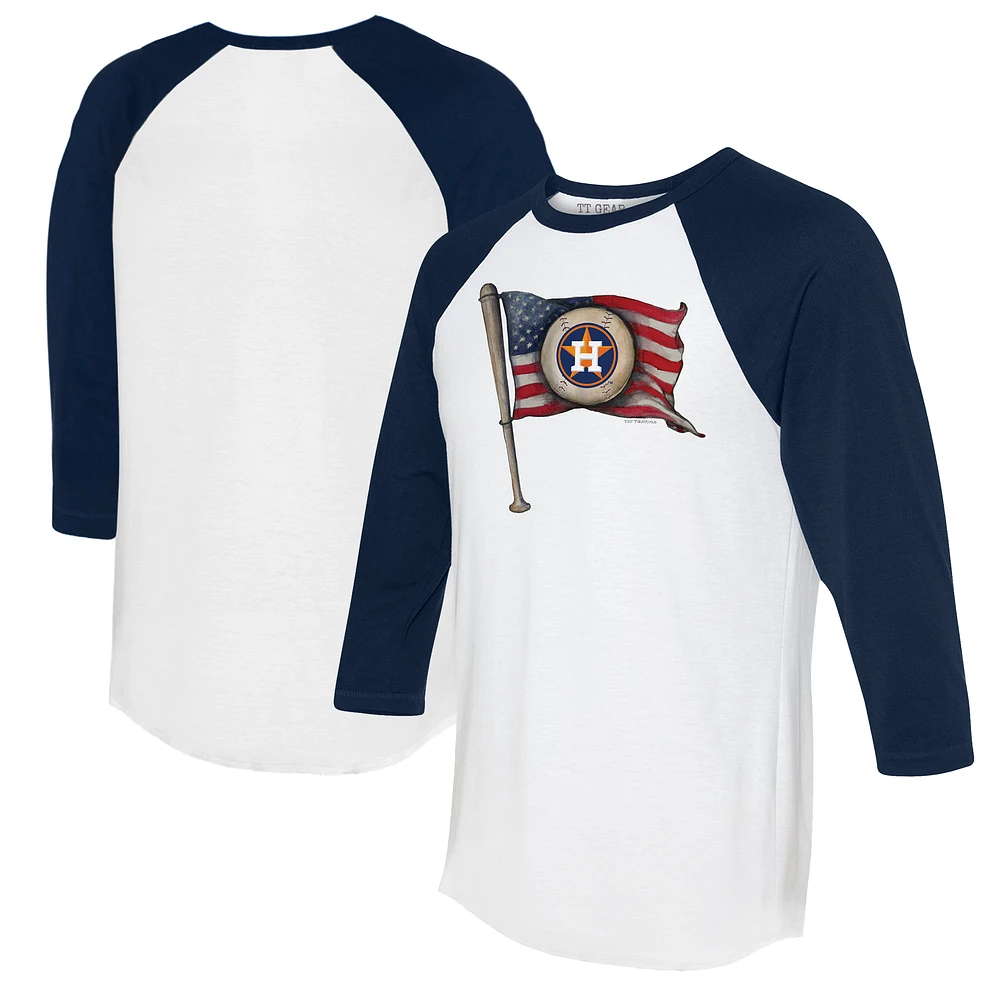 Women's Tiny Turnip White/Navy Houston Astros Baseball Flag 3/4-Sleeve Raglan T-Shirt