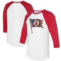Women's Tiny Turnip  White/Red Los Angeles Angels Baseball Flag 3/4-Sleeve Raglan T-Shirt