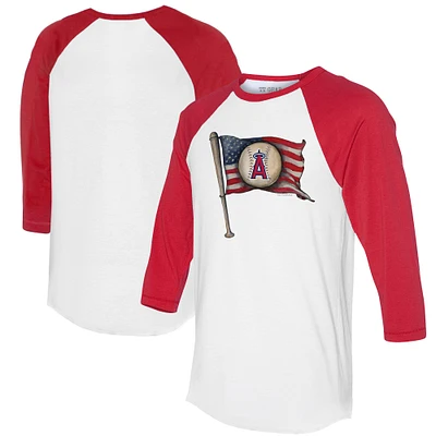 Women's Tiny Turnip  White/Red Los Angeles Angels Baseball Flag 3/4-Sleeve Raglan T-Shirt