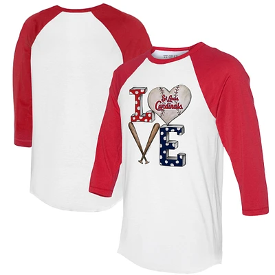 Women's Tiny Turnip  White/Red St. Louis Cardinals Baseball Love Raglan 3/4-Sleeve T-Shirt