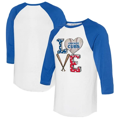 Women's Tiny Turnip  White/Royal Chicago Cubs Baseball Love Raglan 3/4-Sleeve T-Shirt