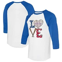 Women's Tiny Turnip  White/Royal Texas Rangers Baseball Love Raglan 3/4-Sleeve T-Shirt