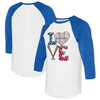 Women's Tiny Turnip  White/Royal Texas Rangers Baseball Love Raglan 3/4-Sleeve T-Shirt
