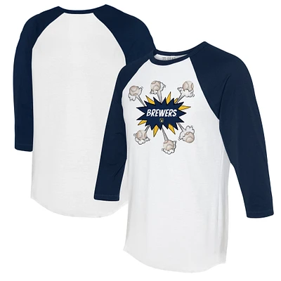 Women's Tiny Turnip  White/Navy Milwaukee Brewers Baseball Pow 3/4-Sleeve Raglan T-Shirt