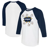 Women's Tiny Turnip  White/Navy Milwaukee Brewers Baseball Pow 3/4-Sleeve Raglan T-Shirt