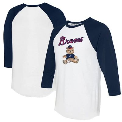 Women's Tiny Turnip White/Navy Atlanta Braves Teddy Boy 3/4-Sleeve Raglan T-Shirt