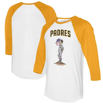 Women's Tiny Turnip White/Gold San Diego Padres Bubbles 3/4-Sleeve Raglan T-Shirt
