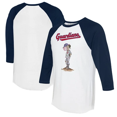 Women's Tiny Turnip White/Navy Cleveland Guardians Bubbles 3/4-Sleeve Raglan T-Shirt