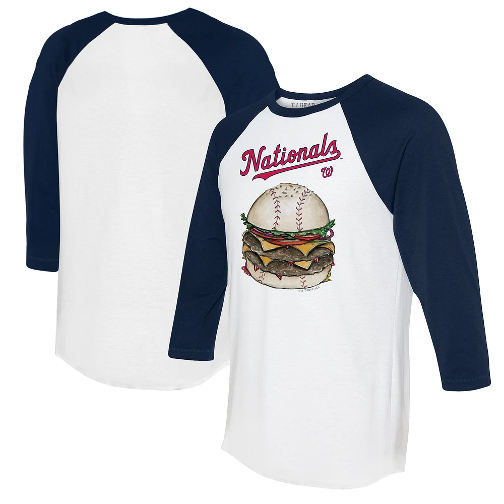 Women's Tiny Turnip White/Navy Washington Nationals Burger 3/4-Sleeve Raglan T-Shirt