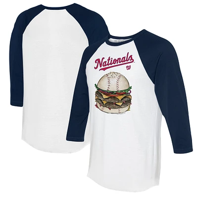 Women's Tiny Turnip White/Navy Washington Nationals Burger 3/4-Sleeve Raglan T-Shirt