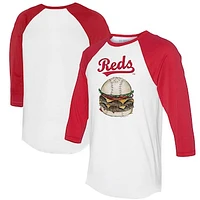 Women's Tiny Turnip White/Red Cincinnati Reds Burger 3/4-Sleeve Raglan T-Shirt