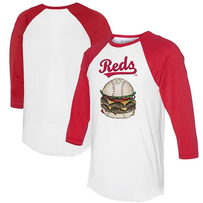 Women's Tiny Turnip White/Red Cincinnati Reds Burger 3/4-Sleeve Raglan T-Shirt