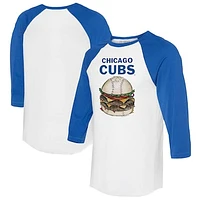 Women's Tiny Turnip White/Royal Chicago Cubs Burger 3/4-Sleeve Raglan T-Shirt