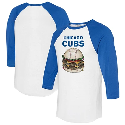 Women's Tiny Turnip White/Royal Chicago Cubs Burger 3/4-Sleeve Raglan T-Shirt