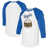 Women's Tiny Turnip White/Royal Kansas City Royals Burger 3/4-Sleeve Raglan T-Shirt