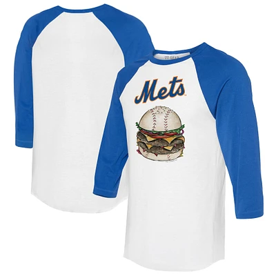 Women's Tiny Turnip White/Royal New York Mets Burger 3/4-Sleeve Raglan T-Shirt